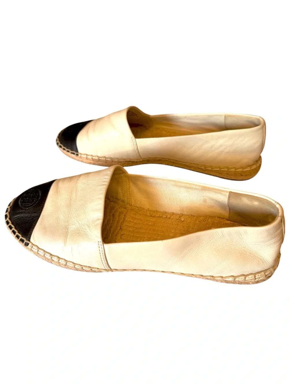 Tory Burch Mestico Espadilles Size 8-1/2 White with Black Toe